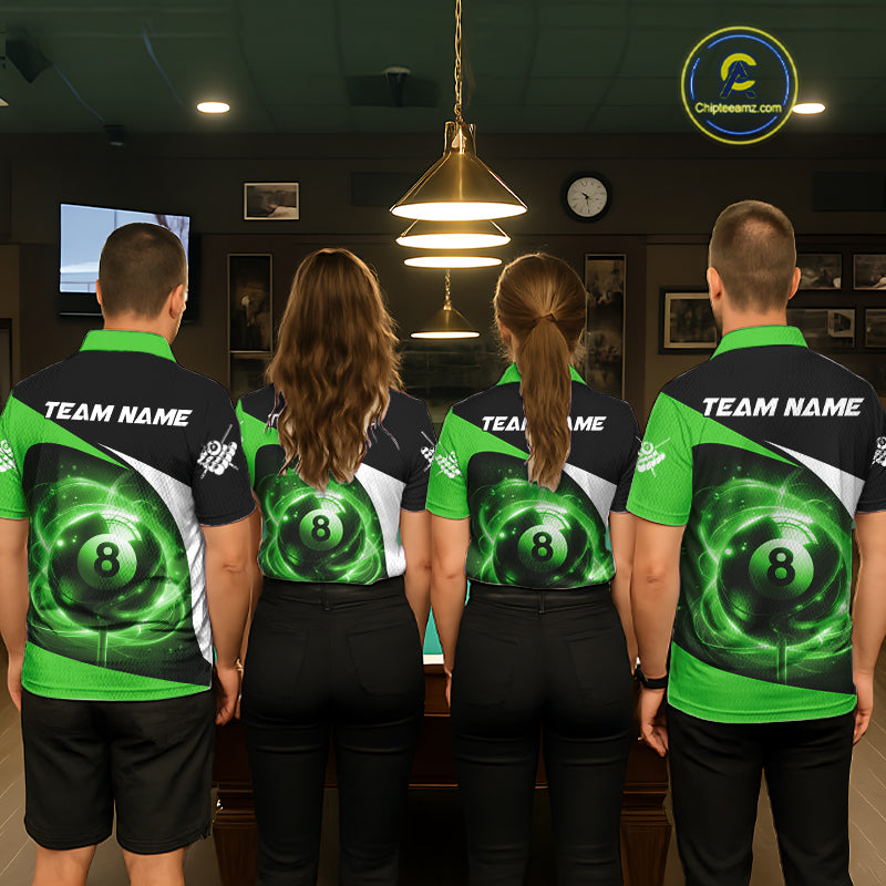 Green 8 Ball Pool Billiard Shirt For Women Custom Glowing Billiard Team Jersey Polo & 1/4 Zip TDM6342