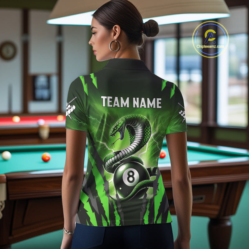 Personalized Thunder Lightning Cobra Snake Women Billiard Shirt, 8 Ball Billiard Team Jerseys |Green TDM2750