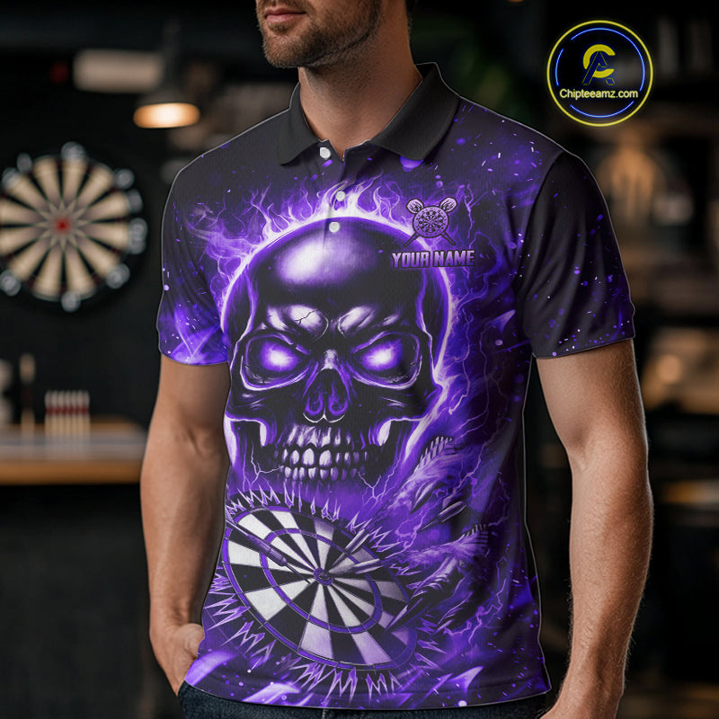 Purple Flame Skull Dartboard Shirt For Men Custom Darts League Team Jersey Polo & Quarter Zip TDM5009