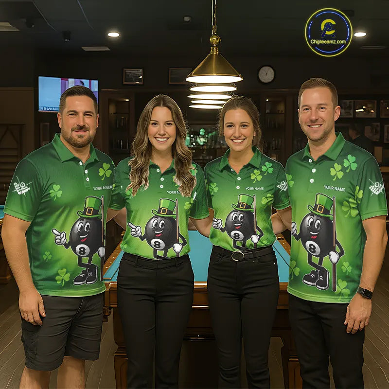 Green Funny 8 Ball Pool Shamrock Women's Billiard Shirt Custom St Patrick Day Billiard Team Jersey TDM5476
