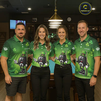 Green Funny 8 Ball Pool Shamrock Women's Billiard Shirt Custom St Patrick Day Billiard Team Jersey TDM5476