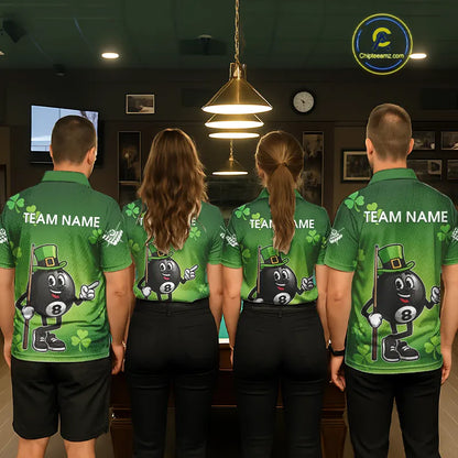 Green Funny 8 Ball Pool Shamrock Women's Billiard Shirt Custom St Patrick Day Billiard Team Jersey TDM5476