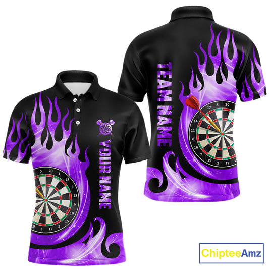 Black And Purple Custom Flame Light Darts Polo & 1/4 Zip For Men, Darts League Team Jersey TDM5480