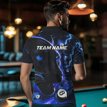 Personalized Blue 8 Ball Pool Panther 3D Billiard Shirts For Men, Team League Billiard Jerseys TDM3738