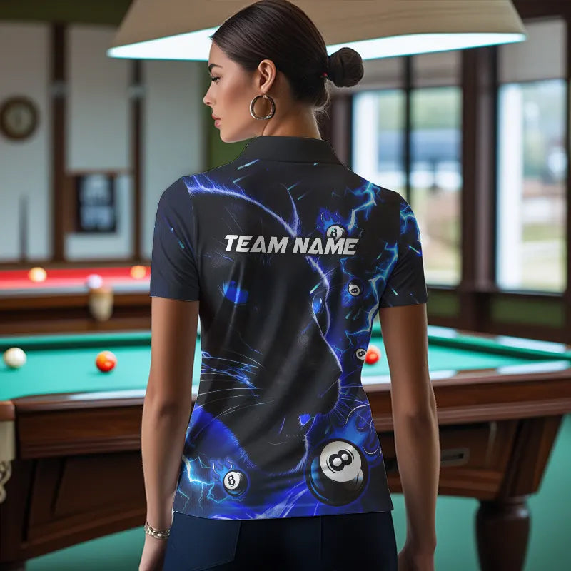 Personalized Blue 8 Ball Pool Panther 3D Billiard Shirts For Women, Team League Billiard Jerseys TDM3738