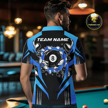 Load image into Gallery viewer, Funny Break 8 Ball Billiard Shirt For Men Custom Black And Blue Pool Team Jersey Polo, 1/4 Zip TDM6099