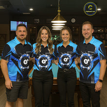 Load image into Gallery viewer, Funny Break 8 Ball Billiard Shirt For Men Custom Black And Blue Pool Team Jersey Polo, 1/4 Zip TDM6099
