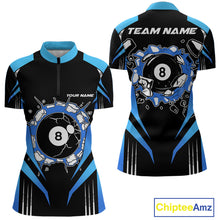 Load image into Gallery viewer, Funny Break 8 Ball Billiard Shirt For Women Custom Black And Blue Pool Team Jersey Polo, 1/4 Zip TDM6099