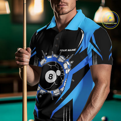 Black And Blue 8 Ball Break Billiard Shirt For Men Custom Pool Team Jersey Polo & Quarter Zip TDM6100