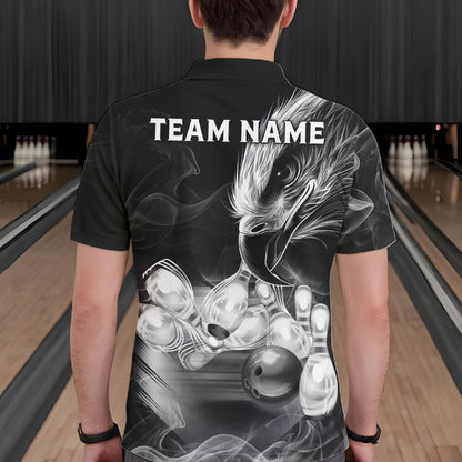 Black And White Custom Eagle Smoke Bowling Shirt For Men, Bowling Team Jersey Polo & 1/4 Zip TDM6356