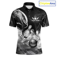 Load image into Gallery viewer, Black And White Custom Eagle Smoke Bowling Shirt For Men, Bowling Team Jersey Polo &amp; 1/4 Zip TDM6356