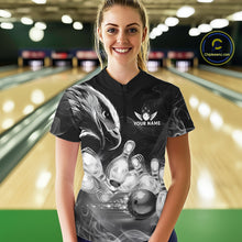 Load image into Gallery viewer, Black And White Custom Eagle Smoke Bowling Shirt For Women, Bowling Team Jersey Polo &amp; 1/4 Zip TDM6356