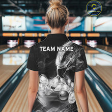 Load image into Gallery viewer, Black And White Custom Eagle Smoke Bowling Shirt For Women, Bowling Team Jersey Polo &amp; 1/4 Zip TDM6356