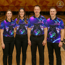 Load image into Gallery viewer, Neon Blue Purple Custom Panther Bowling Shirt For Men, Glowing Bowling Team Jersey Polo &amp; 1/4 Zip TDM6358