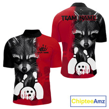 Load image into Gallery viewer, Black and red raccoon bowling quarter zip shirt for men designed for league tournaments and team events.