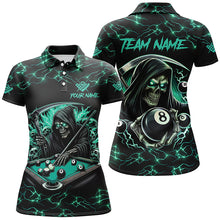 Load image into Gallery viewer, Turquoise Funny Grim Reaper 8 Ball Pool Women Billiard Shirts Custom Lightning Billiard Jerseys TDM2040