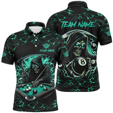 Load image into Gallery viewer, Turquoise Funny Grim Reaper 8 Ball Pool Men Billiard Shirts Custom Lightning Billiard Jerseys TDM2040