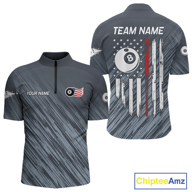 Personalized Billiard US Flag 8 Ball Pool Shirt For Men, Billiard Team Jersey Polo & 1/4 Zip TDM5217