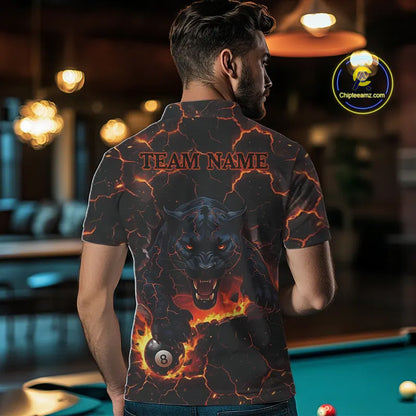 Orange 8 Ball Panther Fire Billiard Shirt For Men Custom Pool Team Shirt, Billiard League Jersey TDM5483