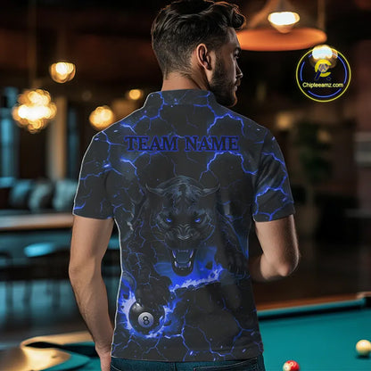 Blue 8 Ball Panther Fire Billiard Shirt For Men Custom Pool Team Shirt, Billiard League Jersey TDM5484