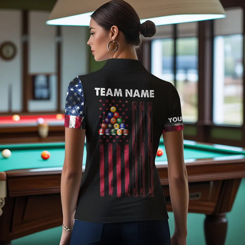 Personalized US Flag Smoke 8 Ball Pool Billiard Shirt For Women Custom Patriotic Billiard Team Jersey TDM3744