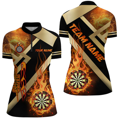 Personalized Gold And Black Dartboard Fire Flame Custom Darts Shirts For Women, Darts Team Jerseys TDM2048