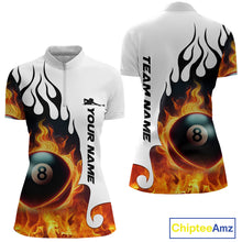Load image into Gallery viewer, Personalized Orange 8 Ball Fire Flame Women's Billiard Shirt Custom Pool Team Jersey Polo &amp; 1/4 Zip TDM5229