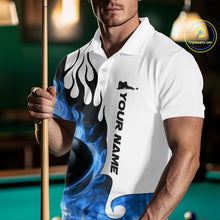 Load image into Gallery viewer, Personalized Blue 8 Ball Fire Flame Men's Billiard Shirt Custom Pool Team Jersey Polo &amp; 1/4 Zip TDM5230