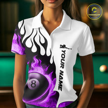 Load image into Gallery viewer, Personalized Purple 8 Ball Fire Flame Women's Billiard Shirt Custom Pool Team Jersey Polo &amp; 1/4 Zip TDM5231