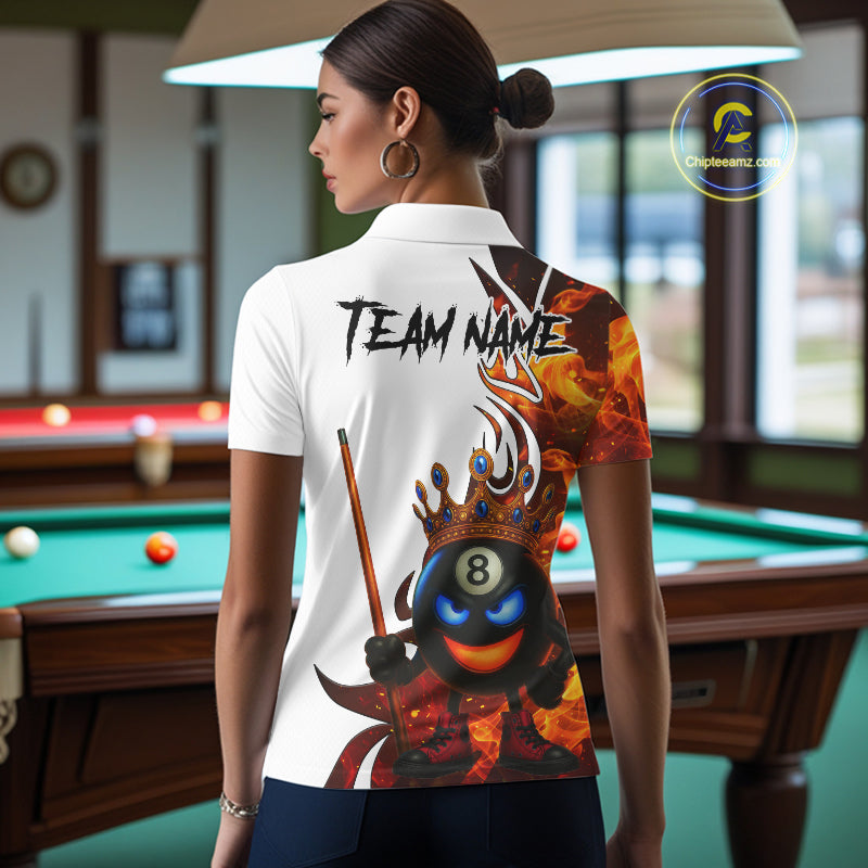 Personalized Orange Funny 8 Ball Crown Flame Billiard Shirt For Women Custom Pool Team Shirt TDM5237
