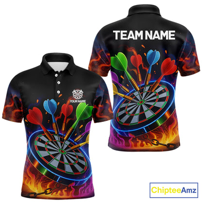 Colorful Neon Flame Darts Shirt For Men Custom Funny Darts Team Jersey Polo & Quarter Zip TDM5500