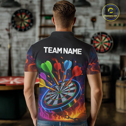 Colorful Neon Flame Darts Shirt For Men Custom Funny Darts Team Jersey Polo & Quarter Zip TDM5500