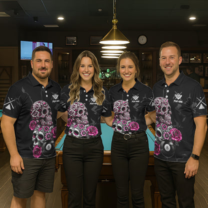 Personalized Pink 8 Ball Skull Roses Billiard Shirt For Women Custom Valentine Billiard Gifts TDM5750