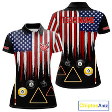Load image into Gallery viewer, American Flag Billiard Shirt For Women Custom Patriotic Pool Team Jersey Polo &amp; 1/4 Zip |Black TDM5752