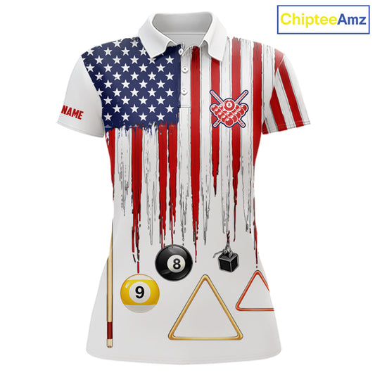 American Flag Billiard Shirt For Women Custom Patriotic Pool Team Jersey Polo & 1/4 Zip |White TDM5753