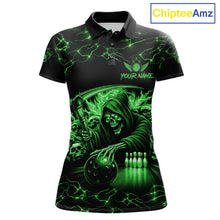 Load image into Gallery viewer, Custom Green Grim Reaper Lightning Bowling Shirt For Women, Skull Bowling Jersey Team Polo &amp; 1/4 Zip TDM5952