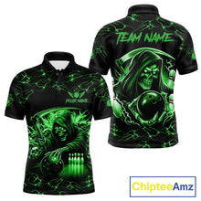 Load image into Gallery viewer, Custom Green Grim Reaper Lightning Bowling Shirt For Men, Skull Bowling Jersey Team Polo &amp; 1/4 Zip TDM5952
