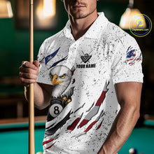 Load image into Gallery viewer, White Grunge US Flag Eagle Billiard Shirt For Men Custom 8 Ball Pool Team Jersey Polo &amp; 1/4 Zip TDM5956