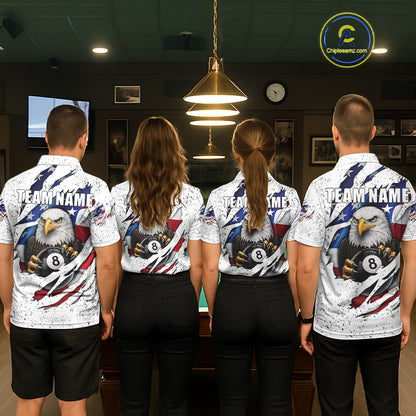 Custom Eagle 8 Ball Billiard Jersey For Men, Grunge American Flag Pool Team Shirt Polo & 1/4 Zip TDM5957