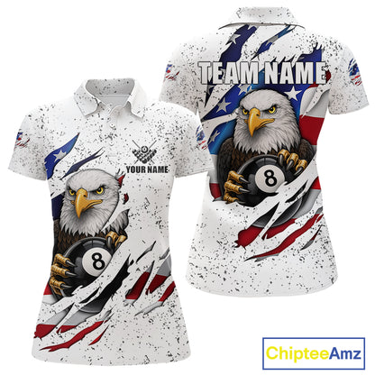 Custom Eagle 8 Ball Billiard Jersey For Women, Grunge American Flag Pool Team Shirt Polo & 1/4 Zip TDM5957