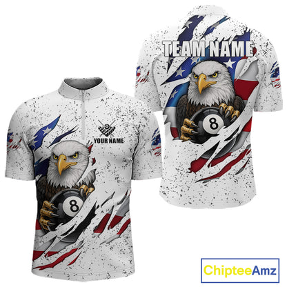 Custom Eagle 8 Ball Billiard Jersey For Men, Grunge American Flag Pool Team Shirt Polo & 1/4 Zip TDM5957
