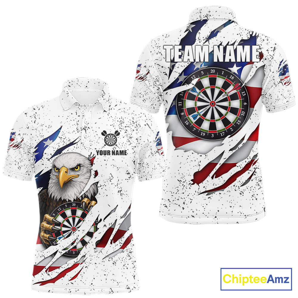 White Grunge American Flag Darts Shirt For Men Custom Patriotic Darts Team Jersey Polo & 1/4 Zip TDM5958