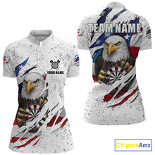 Load image into Gallery viewer, Custom Eagle Darts Jersey For Women, Grunge American Flag Patriotic Darts Team Shirt Polo &amp; 1/4 Zip TDM5959
