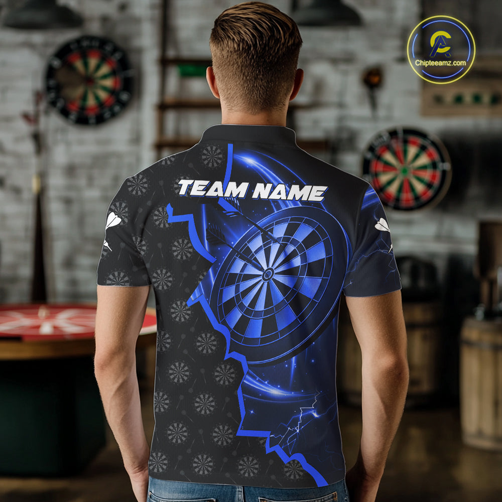 Blue Dartboard Ligthning Darts Shirt For Men Custom Darts Jersey Team Polo & Quarter Zip TDM6110