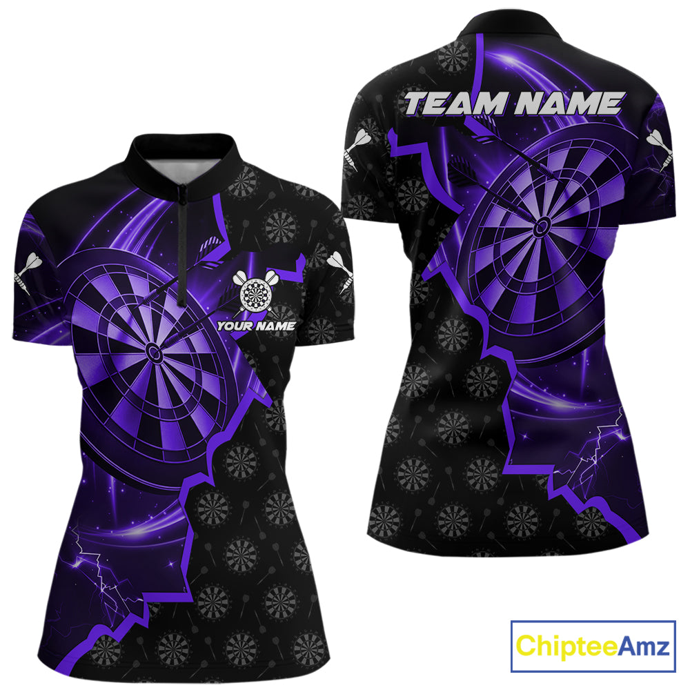 Purple Dartboard Ligthning Darts Shirt For Women Custom Darts Jersey Team Polo & Quarter Zip TDM6111