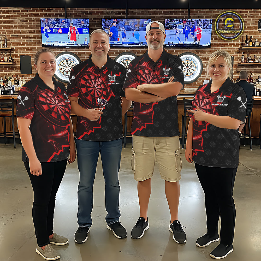 Red Dartboard Ligthning Darts Shirt For Men Custom Darts Jersey Team Polo & Quarter Zip TDM6112