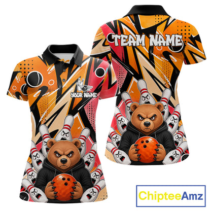 Personalized Funny Bear Graffiti Bowling Jersey For Women, Custom Bowling Team Shirts Polo & 1/4 Zip TDM6548
