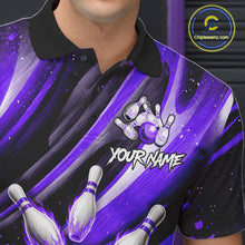 Load image into Gallery viewer, Custom Purple Flaming Silver Bowling Jersey For Men, Bowling League Team Shirts Polo &amp; Quarter Zip TDM6550