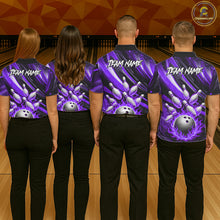 Load image into Gallery viewer, Custom Purple Flaming Silver Bowling Jersey For Men, Bowling League Team Shirts Polo &amp; Quarter Zip TDM6550