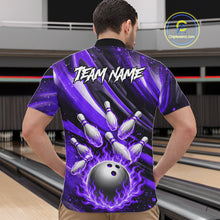 Load image into Gallery viewer, Custom Purple Flaming Silver Bowling Jersey For Men, Bowling League Team Shirts Polo &amp; Quarter Zip TDM6550